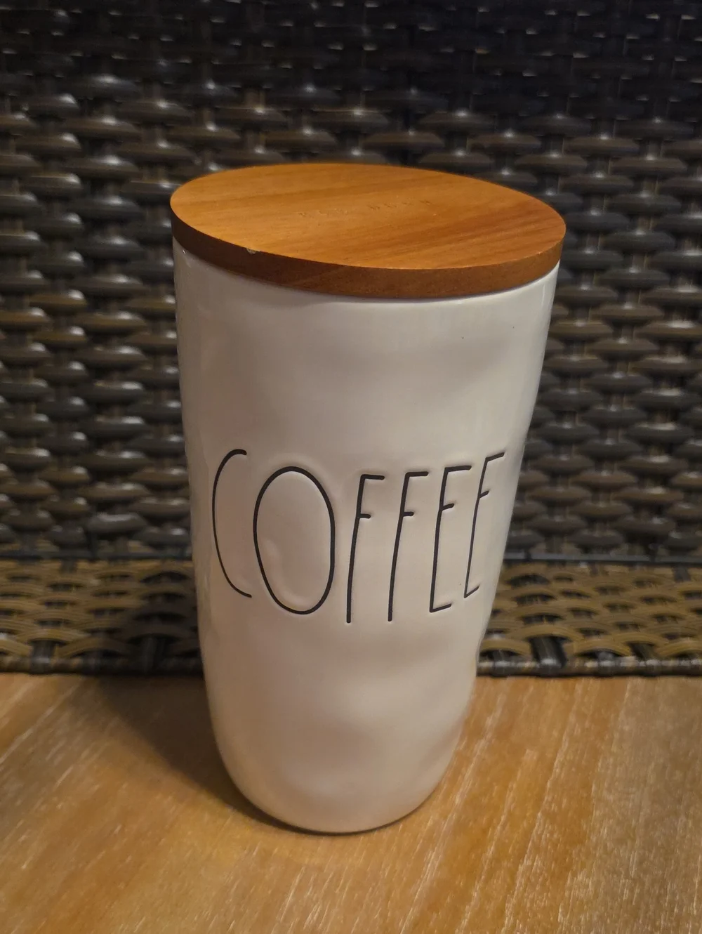 Rae Dunn White Ceramic COFFEE Canister with Wood Lid